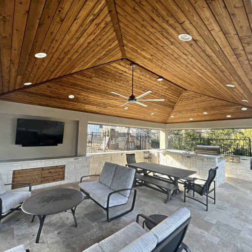 Craft an inviting patio retreat** featuring elegant pergolas, comfortable patio covers, and subtle ambient lighting in Frisco 75034