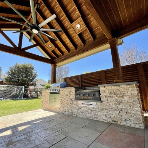 Immerse yourself in outdoor serenity with pergolas, patios, and lighting in Denton County 75056
