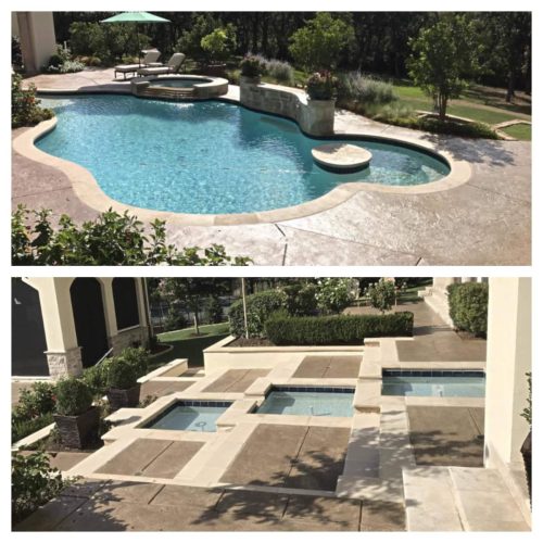 Inviting pool deck remodel with travertine pavers in Flower Mound 76051