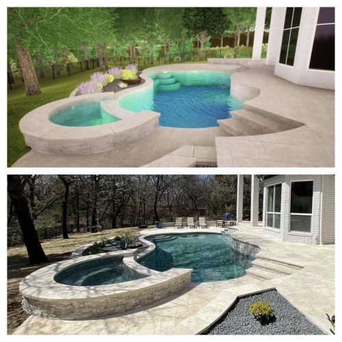 Inviting pool deck remodel with travertine pavers in Flower Mound 76262