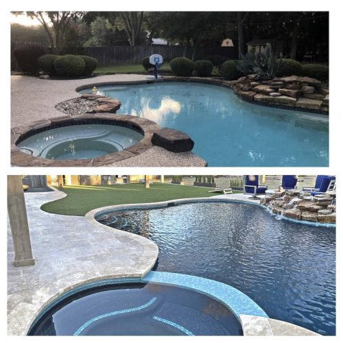 Inviting pool deck remodel with travertine pavers in Plano 75024