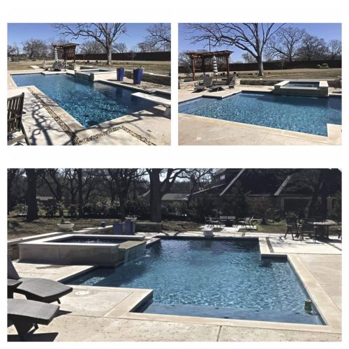 Inviting pool deck with travertine pavers in Southlake 76092