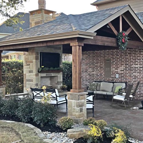 Transform your patio space with graceful pergolas, warm patio covers, and soft ambient lighting in Denton County 75068